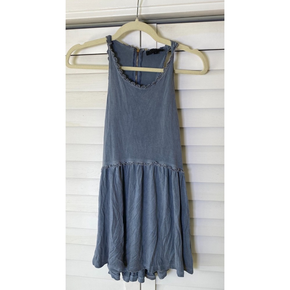 POL Boho Racer Back Zip Up Blue Tank Top, Soft, Coastal, Summer, Peasant | Small